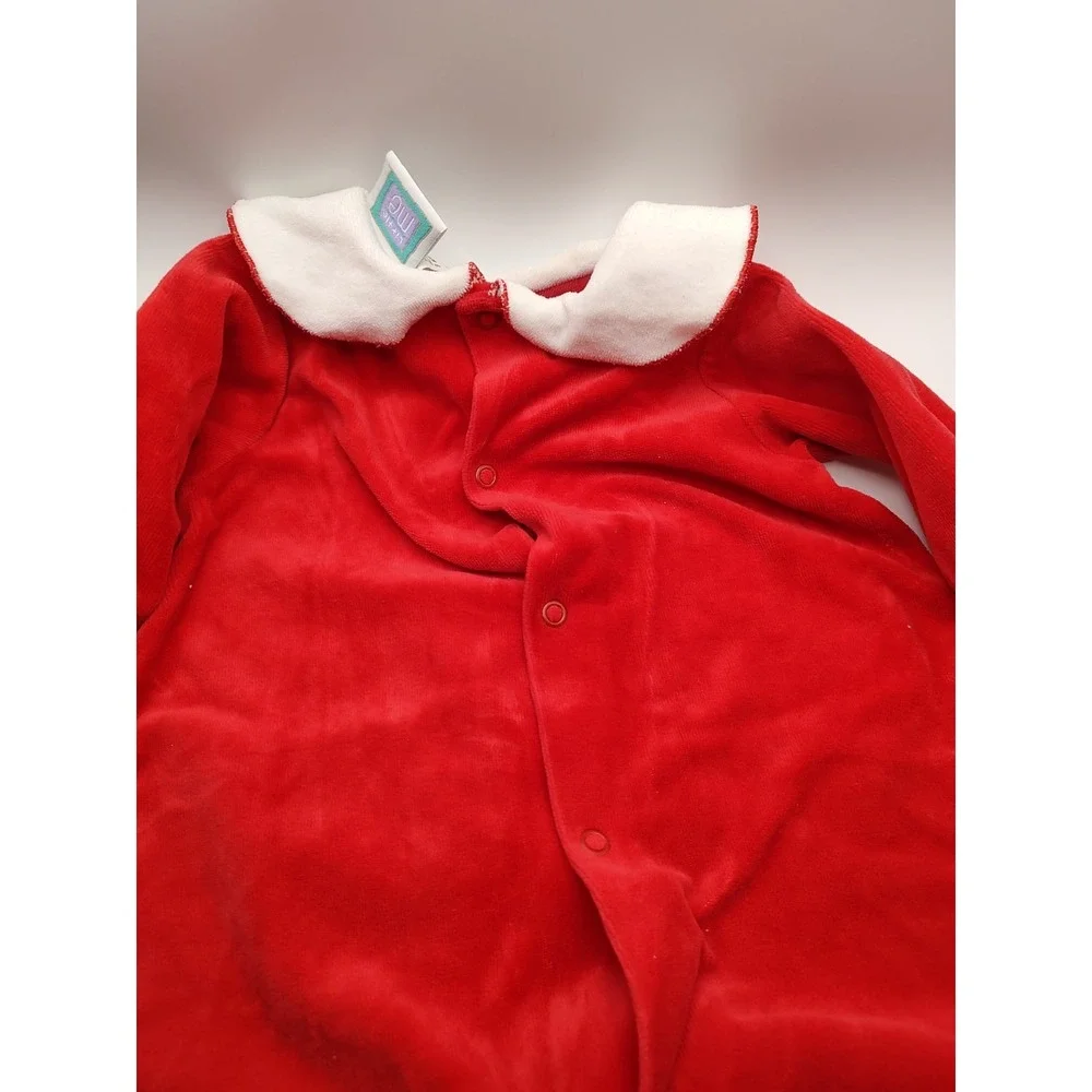 Vtg My First Christmas 9 Months Red Velour 1990s Baby Footie One Piece‎ Pajamas